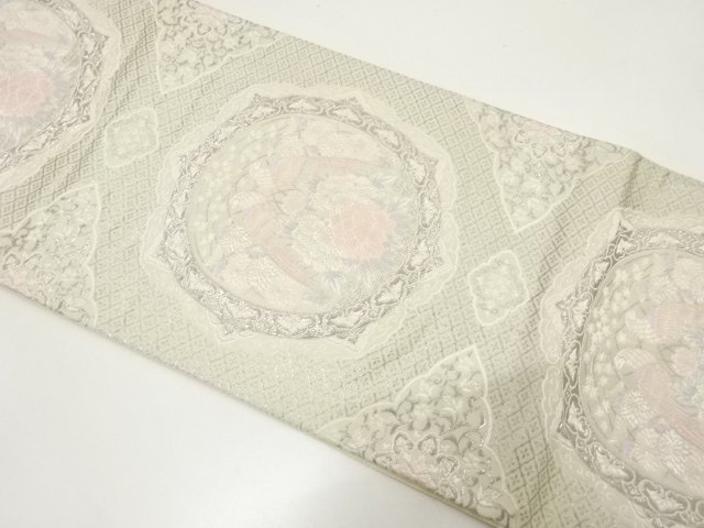 JAPANESE KIMONO / ANTIQUE FUKURO OBI / SILK / PLATINUM FOIL / WOVEN FLOWER